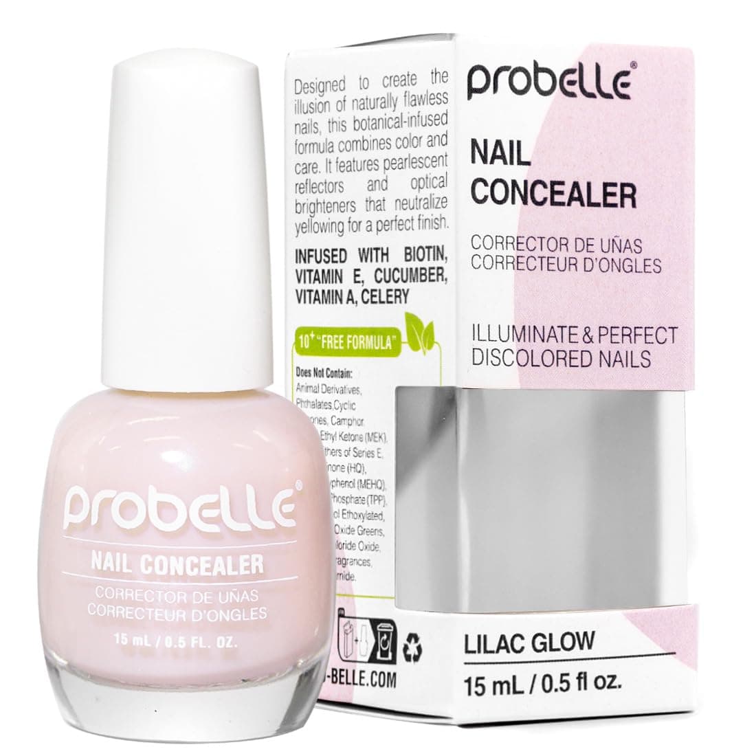 Probelle Illuminating Nail Concealer, Sheer Long Lasting Brightening Nail Polish for yellowing discolored nails, perfect finish for damaged nails with imperfections, Vegan, Gluten Free, Lilac Glow