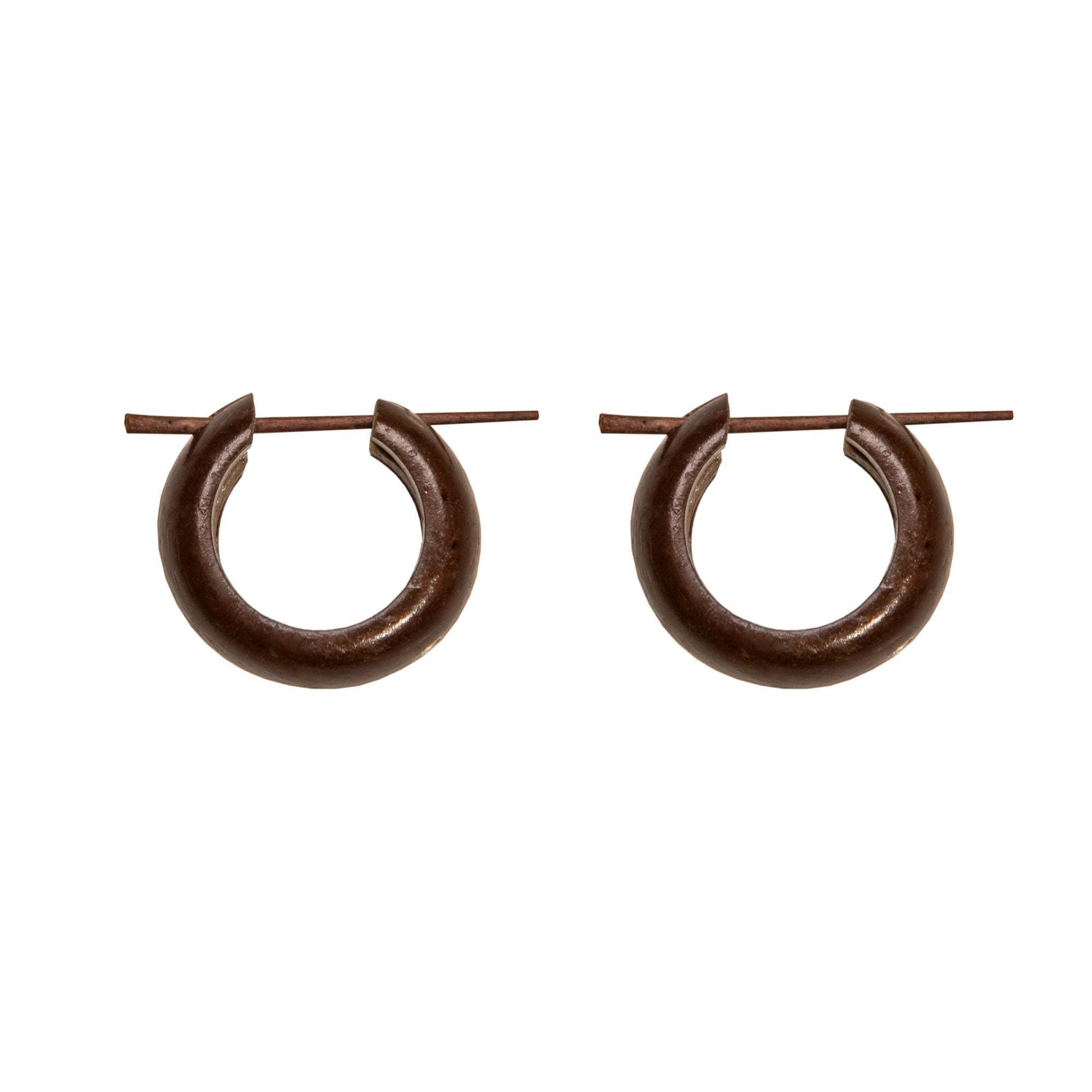 81stgeneration 17.5mm Coconut Wooden Small Hoop Earrings - Brown Handmade Gothic Earrings - Tribal Wooden Hoop Earrings for Women and Men - Hippie Earrings - Handmade Earrings