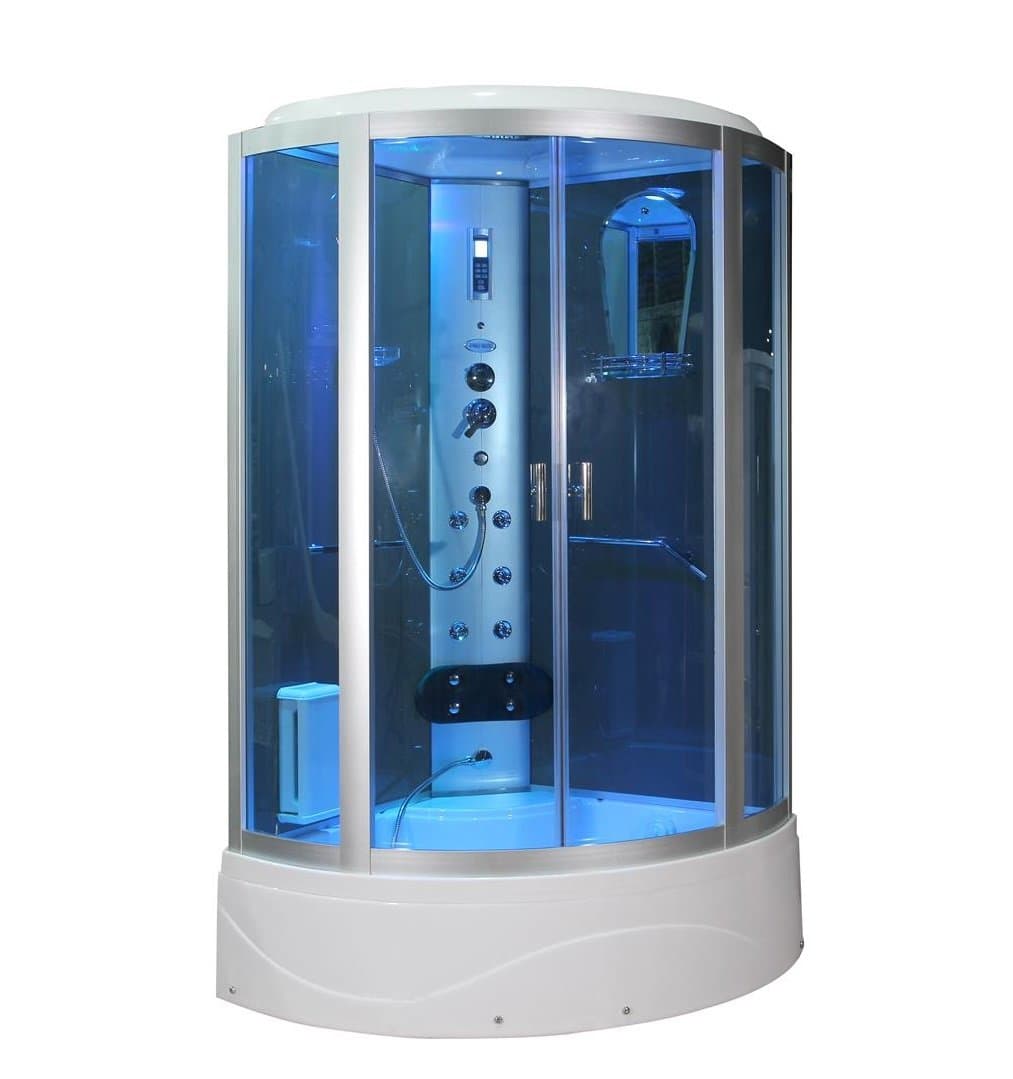 Sliding Door Steam Shower Enclosure Unit Size: 86.2" H x 42" W x 42" D, Glass Color: Blue