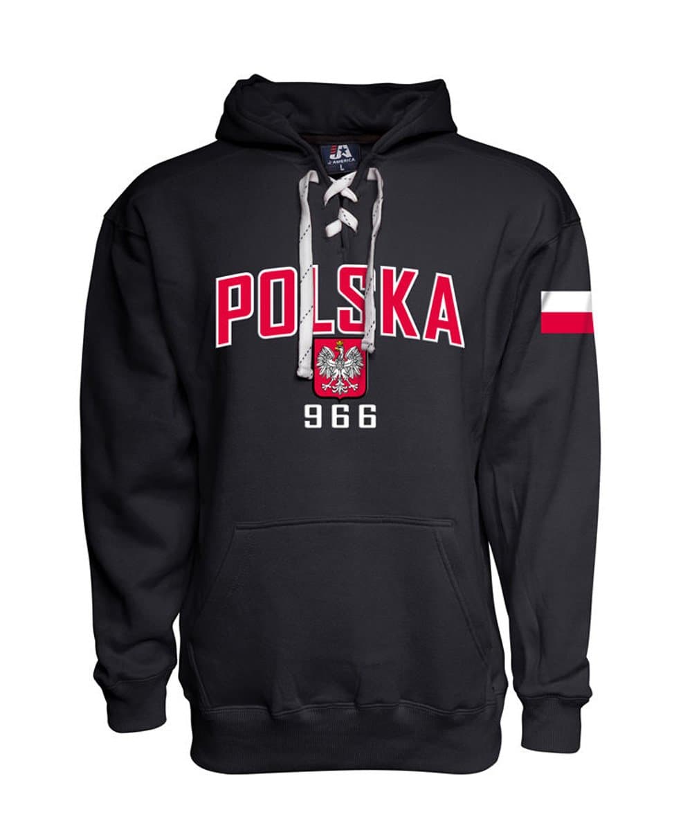 Polska Est. 966 Polish Eagle Crest Hoodie Poland National Pride Embroidered Sweatshirt Black