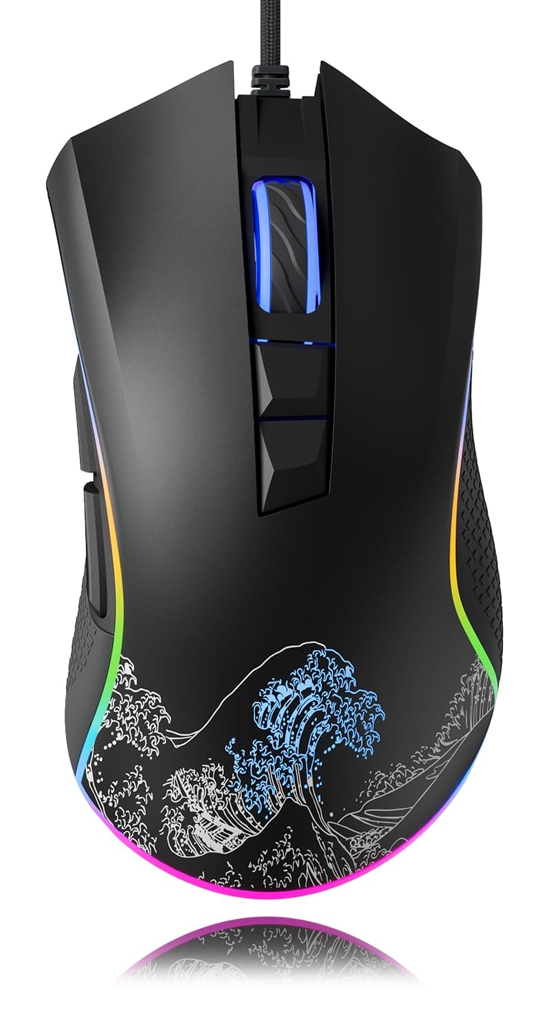 XVX Wired Gaming Mouse, 12000 DPI RGB Mouse with 12 Backlit Modes & 7 Macro Buttons, Gaming Mice Support DIY Keybinding, Gamer Computer Mice for Laptop PC Mac Windows, Wave