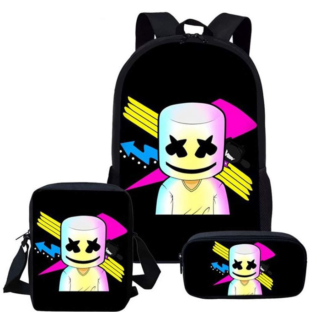NEWXYX Printed Backpack With Three Pieces, Shoulder Bag and Pencil bag is Suitable for Primary and Secondary School Students (DJ M)
