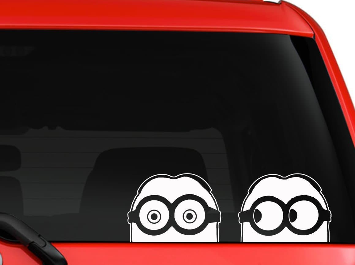 2 X Famous Kids Cartoon Characters Peeking, Die Cut Vinyl Decal for Car Truck Motorcycle Helmet Bumper (White, 5.5" Each)