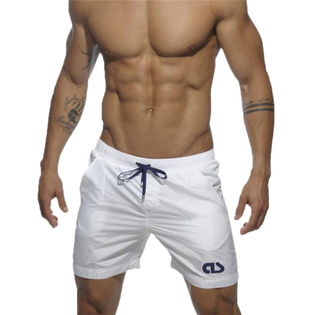 Gfirmament Men's Beach Shorts Quick Dry Lightweight Short Swiming Trunks with Pockets (S_ Waist:29"-33"/76cm-86cm, White)