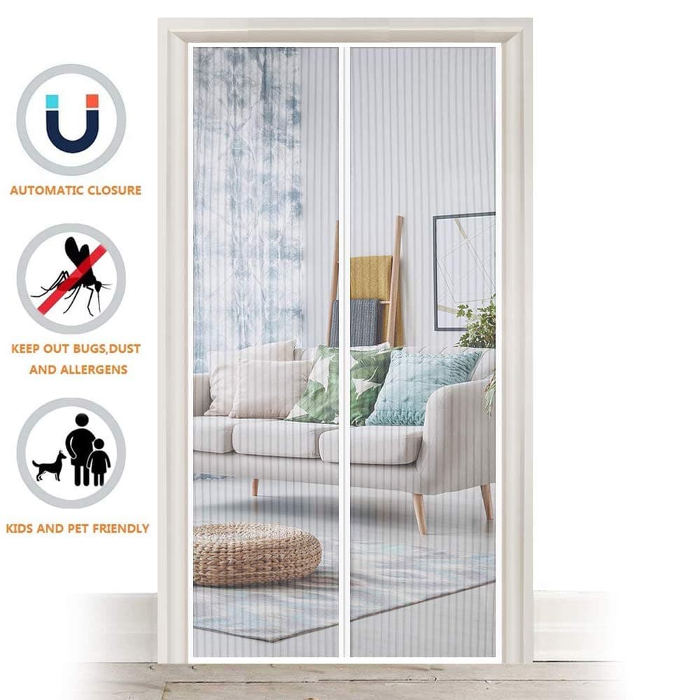 Magnetic Fly Screen Door, Heavy Duty Bug Mesh Curtain with Powerful Magnets and Full Frame Magic Tape, Insect Protection Door No Gap, Keep Bugs Out Lets Fresh Air in, 35" x 82" (White)