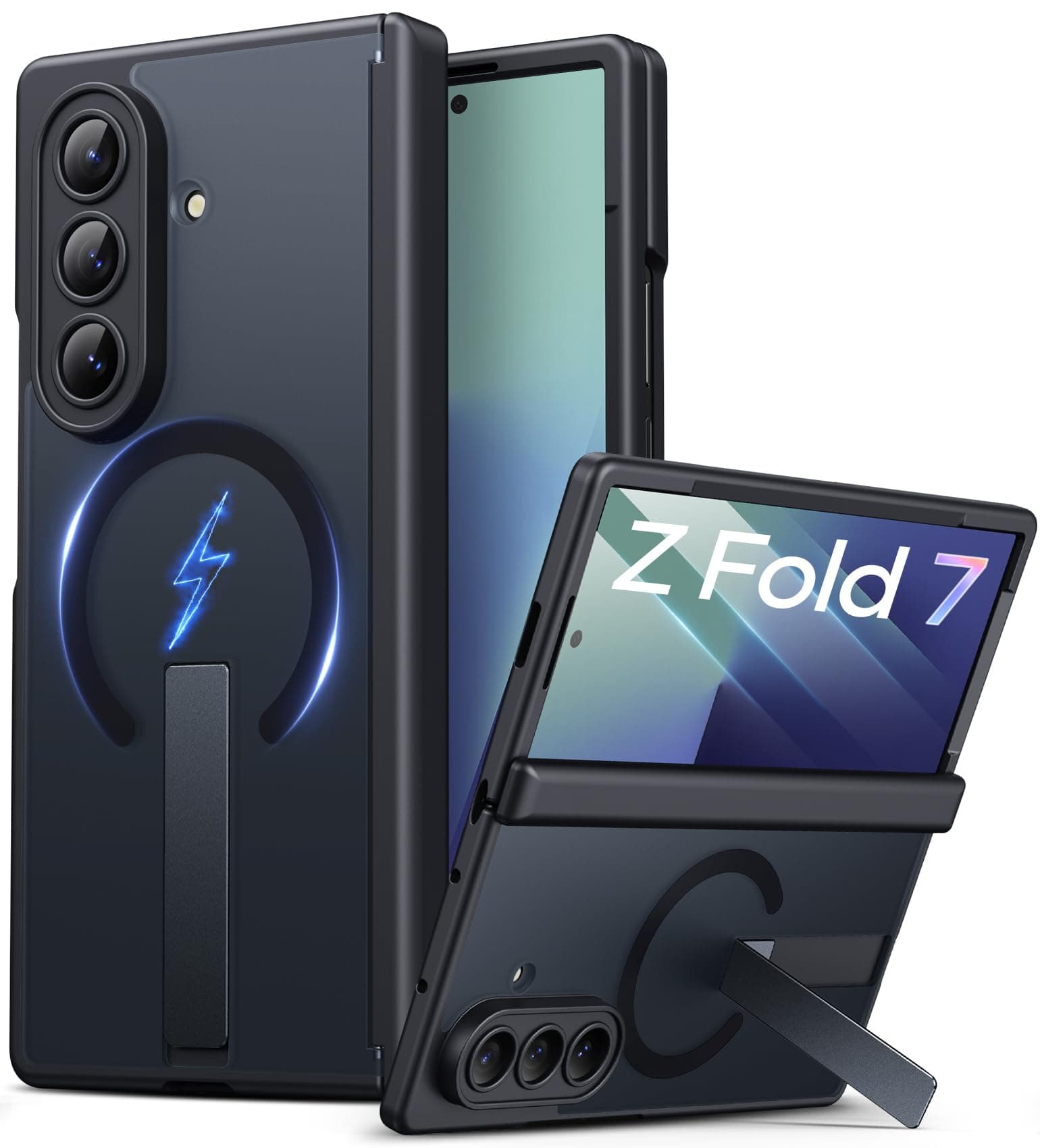 Vihibii for Samsung Galaxy Z Fold 7 Case with Stand, Compatible with MagSafe, Full Lens & Hinge Protection, Front Screen Protector, Military Grade Rugged Phone Cover Case for Galaxy Z Fold 7, Black