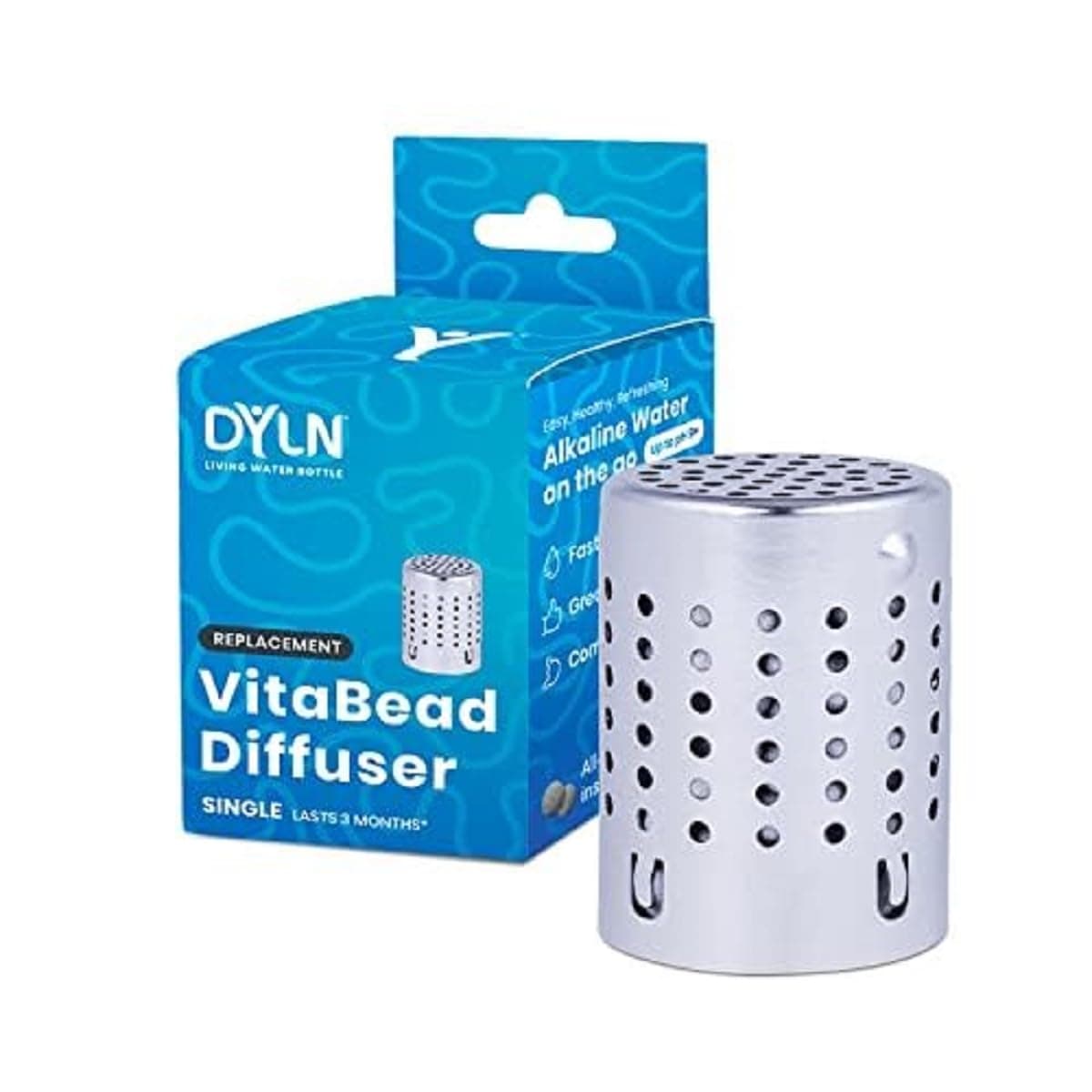 DYLN VitaBead Diffuser | Creates Hydrogen-Rich, pH 9+ Alkaline Antioxidant Water | Replacement for DYLN Bottle | Natural Mineral Ionized Hydrogen Generator for Delicious Tasting Water | 1-Pack