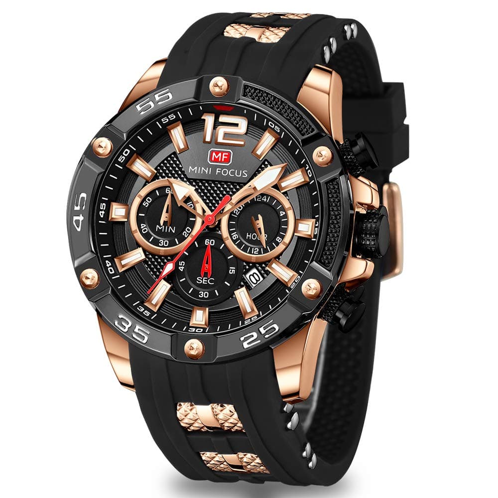 Men Watches Unique Casual Wrist Watches (Chronograph/Waterproof/Luminous/Calendar/24 Hours) Silicon Band Fashion Watches for Men