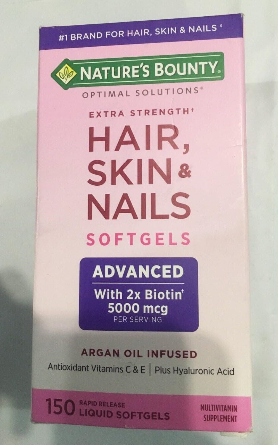 Optimal Solutions Extra Srength Hair Skin & Nails 5000 mcg of Biotin, Softgels 150 ea (Pack of 3)