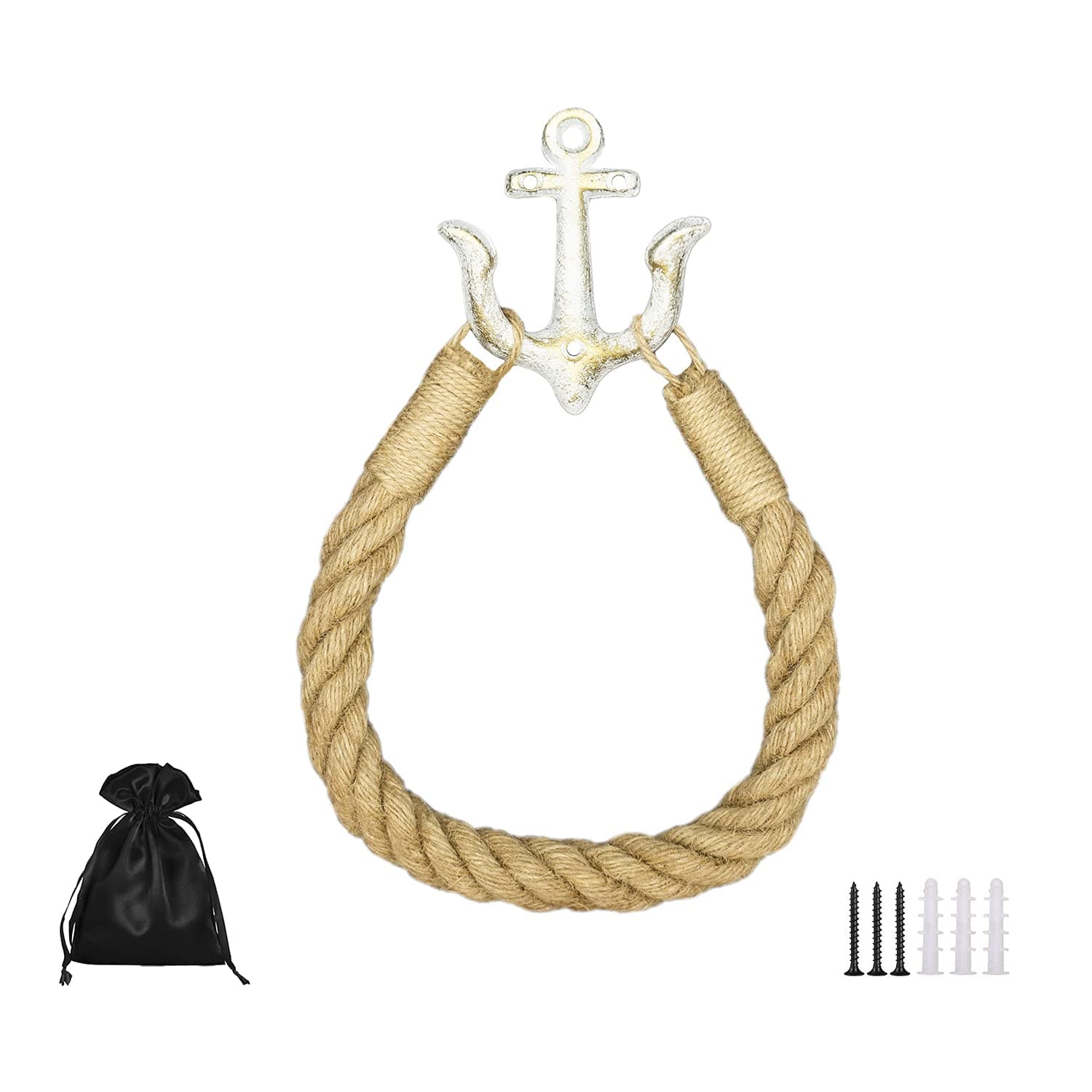 FLORATIC Nautical Rope Toilet Paper Holder Nautical Toilet Paper Towel Ring Industrial Anchor Toilet Paper Towel Holder Beach Themed Bathroom Decoration White TPH01