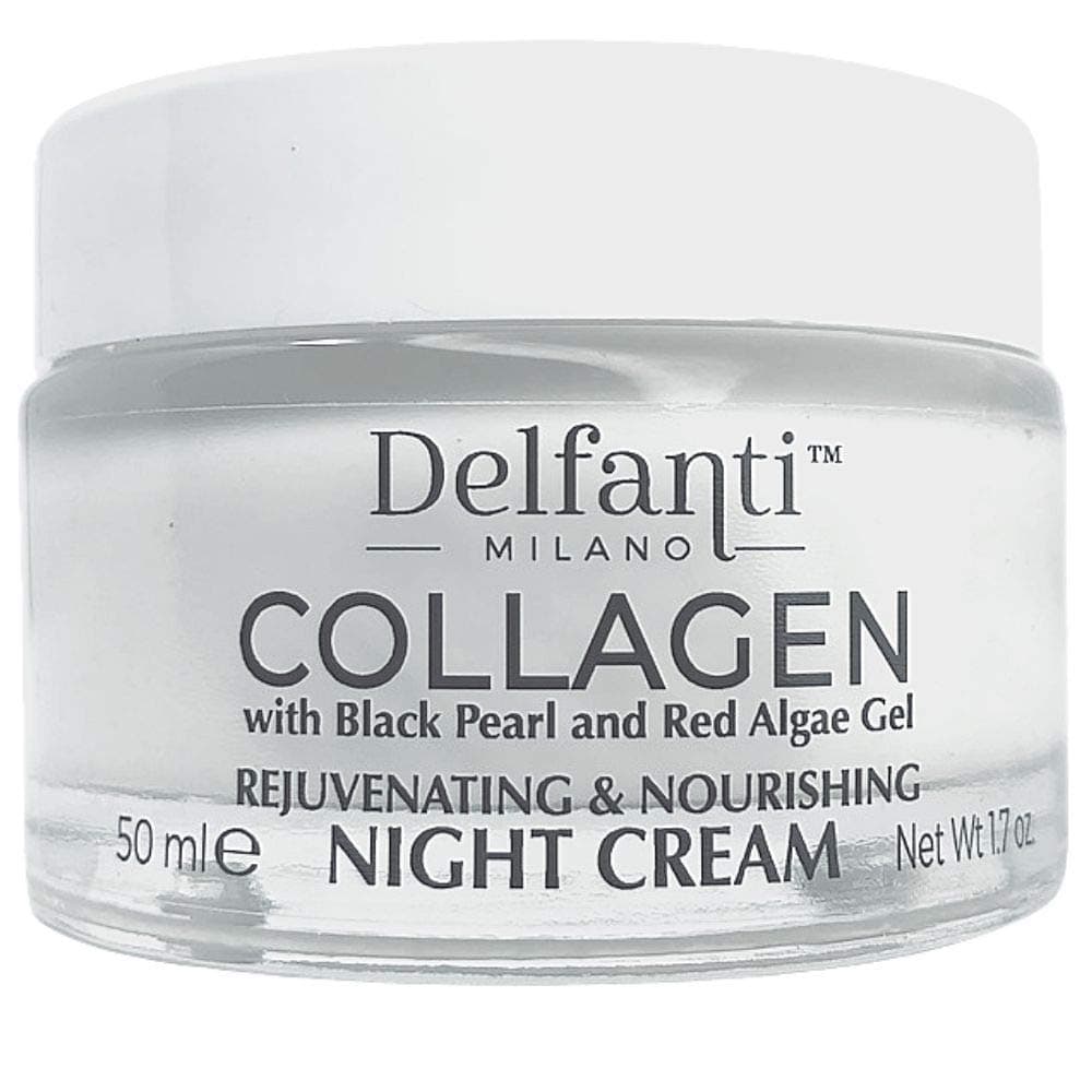 • COLLAGEN REJUVENATING AND NOURISHING Night Cream • Face and Neck Moisturizer with BLACK PEARL and RED ALGAE GEL• Made in Italy