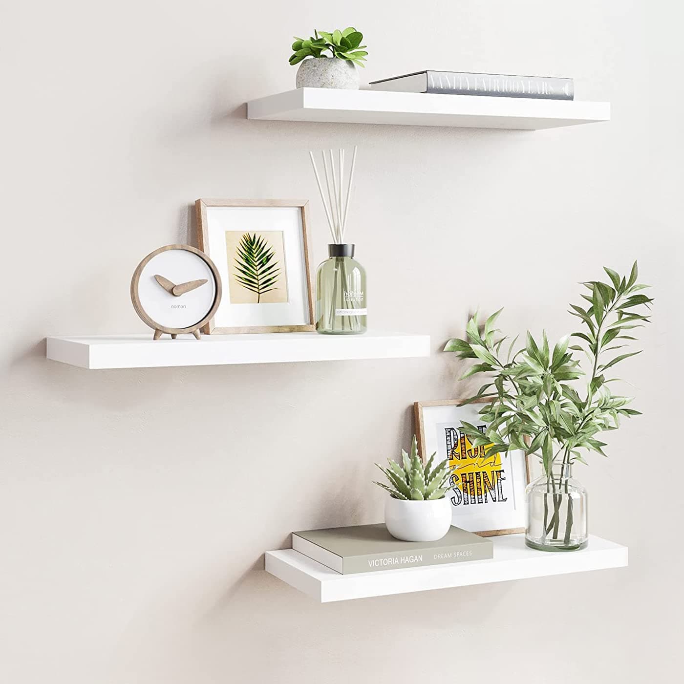 aimu Set of 3 Floating Shelves,Wall Mounted Storage Shelf,White Finish Wall Mount Shelf Sets.Wood Wall Shelves for Decor and Display,Be Usecfor Kitchen, Bathroom,Living Room, Bedroom and More.