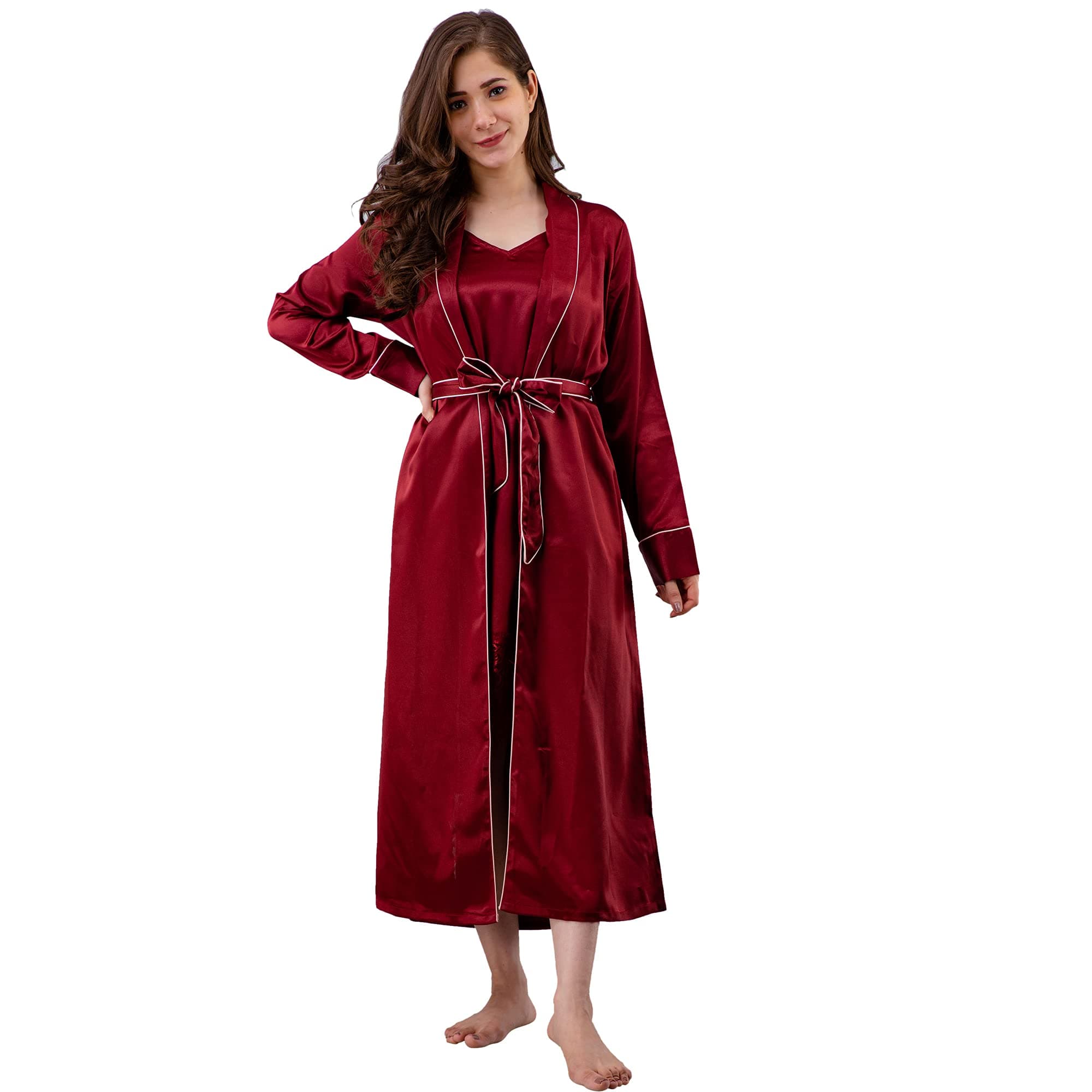 PRETTY LOVING THING Women Maroon Nighty with Robe