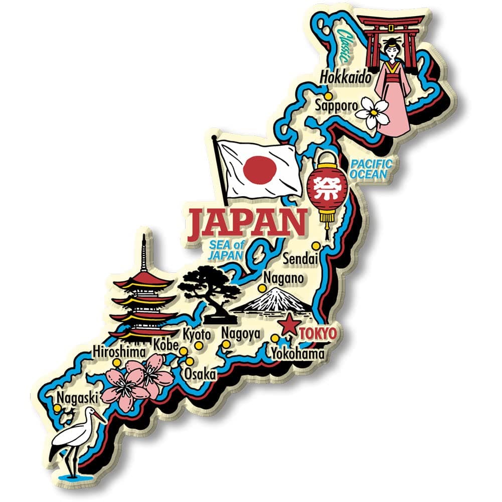 Classic Magnets Made with Pride in the USA Japan Jumbo Country Map by Collectible Souvenirs