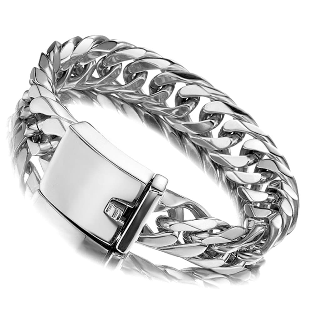 Jxlepe Miami Cuban Link Chain Bracelet 16mm Big Silver White Stainless Steel Curb Bangle for Men