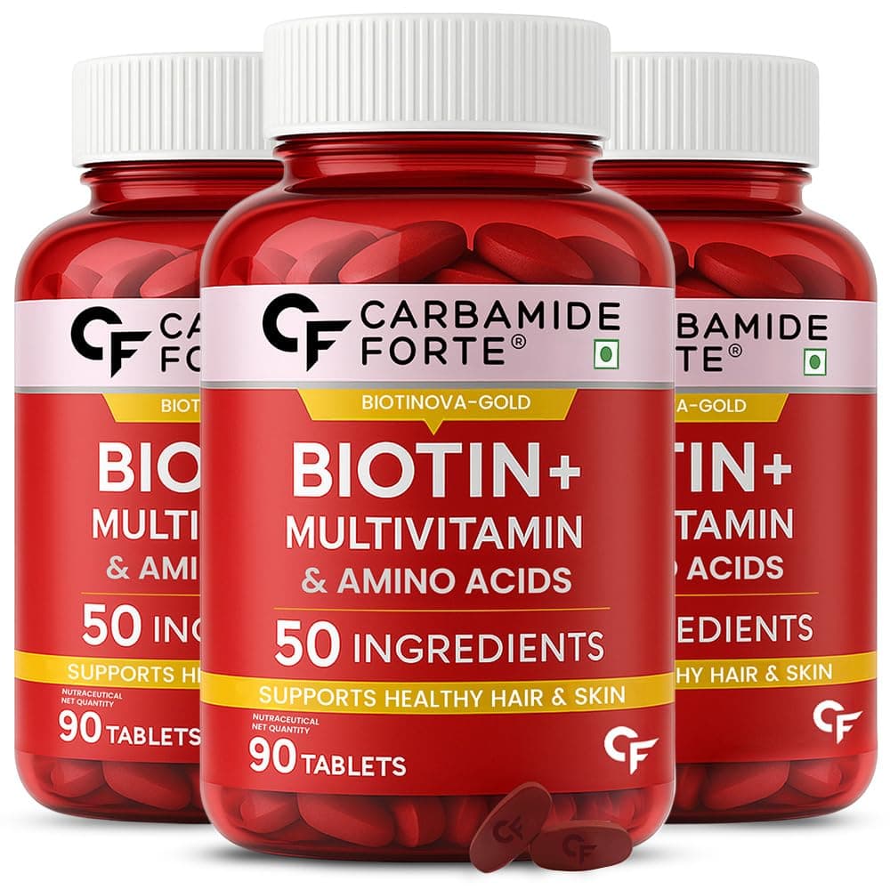 Carbamide Forte Biotin Supplement with 50 Multivitamin Ingredients for Women & Men - 90 Veg Tablets (Pack of 3)