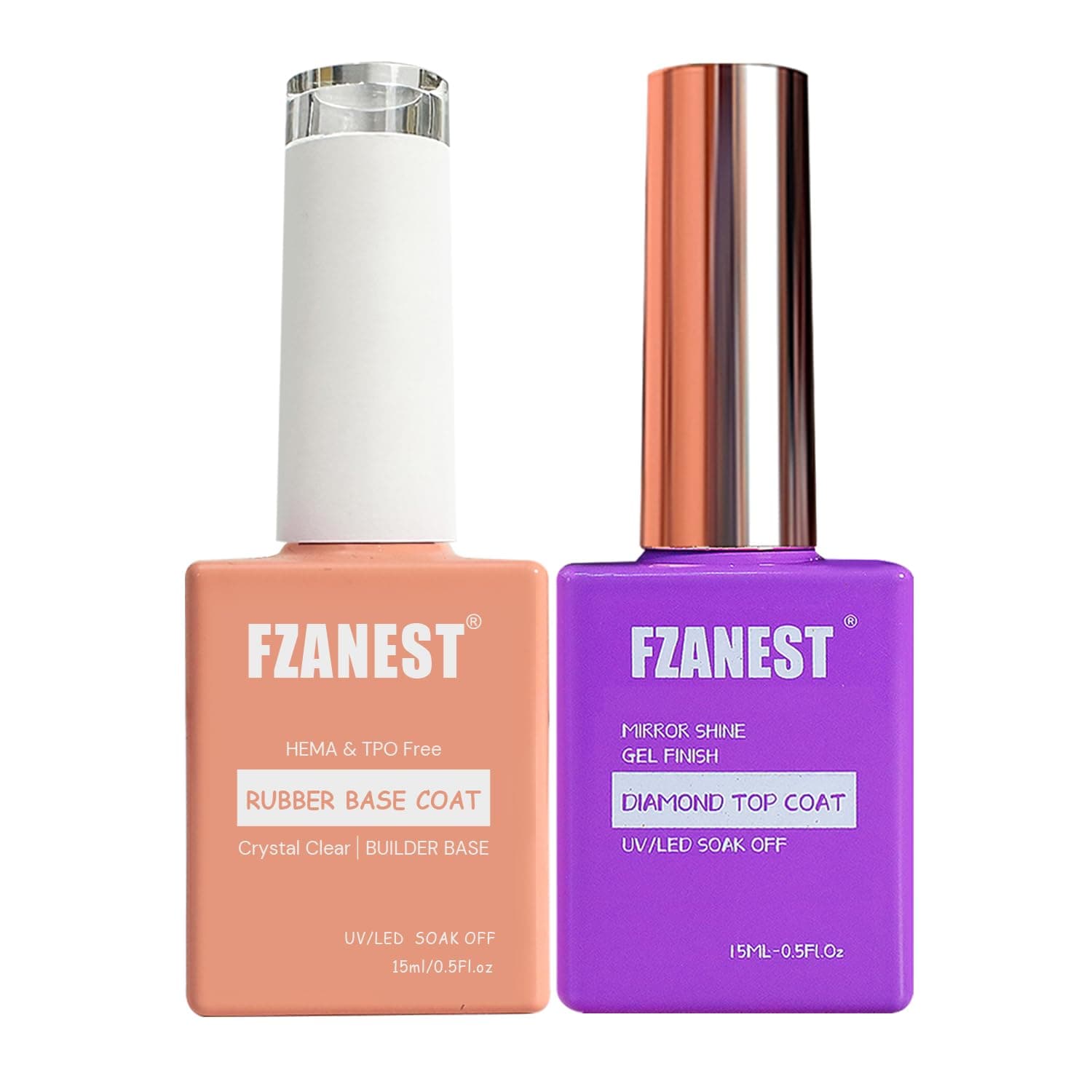FZANEST Hema Tpo-Free Rubber Builder Gel Base Coat and Diamond Top Coat Gel Nail Polish Set Long Lasting Ultra Shine Top and Base for Nail Strengthener Extension Protection Repair Building Aprex