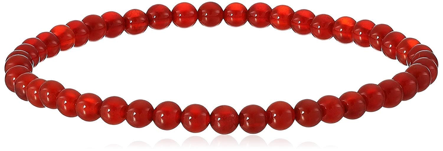 LTC Designs4mm Smooth Round Red Agate (Carnelian) Stretch Bracelet in Various Sizes (6, 6.5, 7, 7.5, 8 Inches) Perfect for Stacking or as a Single, Jewelry for Women, Men and Friends, Ideal for Everyday Wear, and Special Occasions