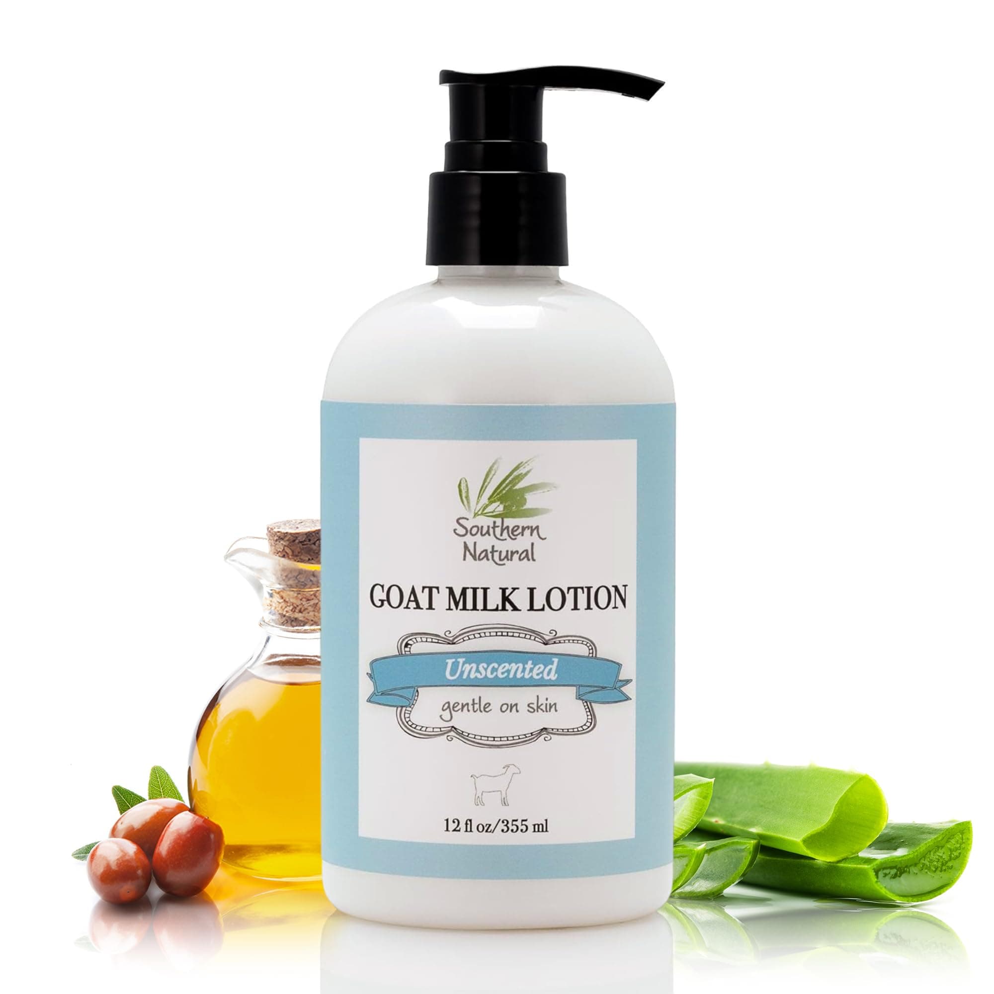 Southern Natural Goat Milk Lotion – Nourishing Face, Body & Hand Moisturizer for Dry & Sensitive Skin - Hydrating Cream, Gentle Skincare for Soft & Smooth Feel - Unscented 12oz