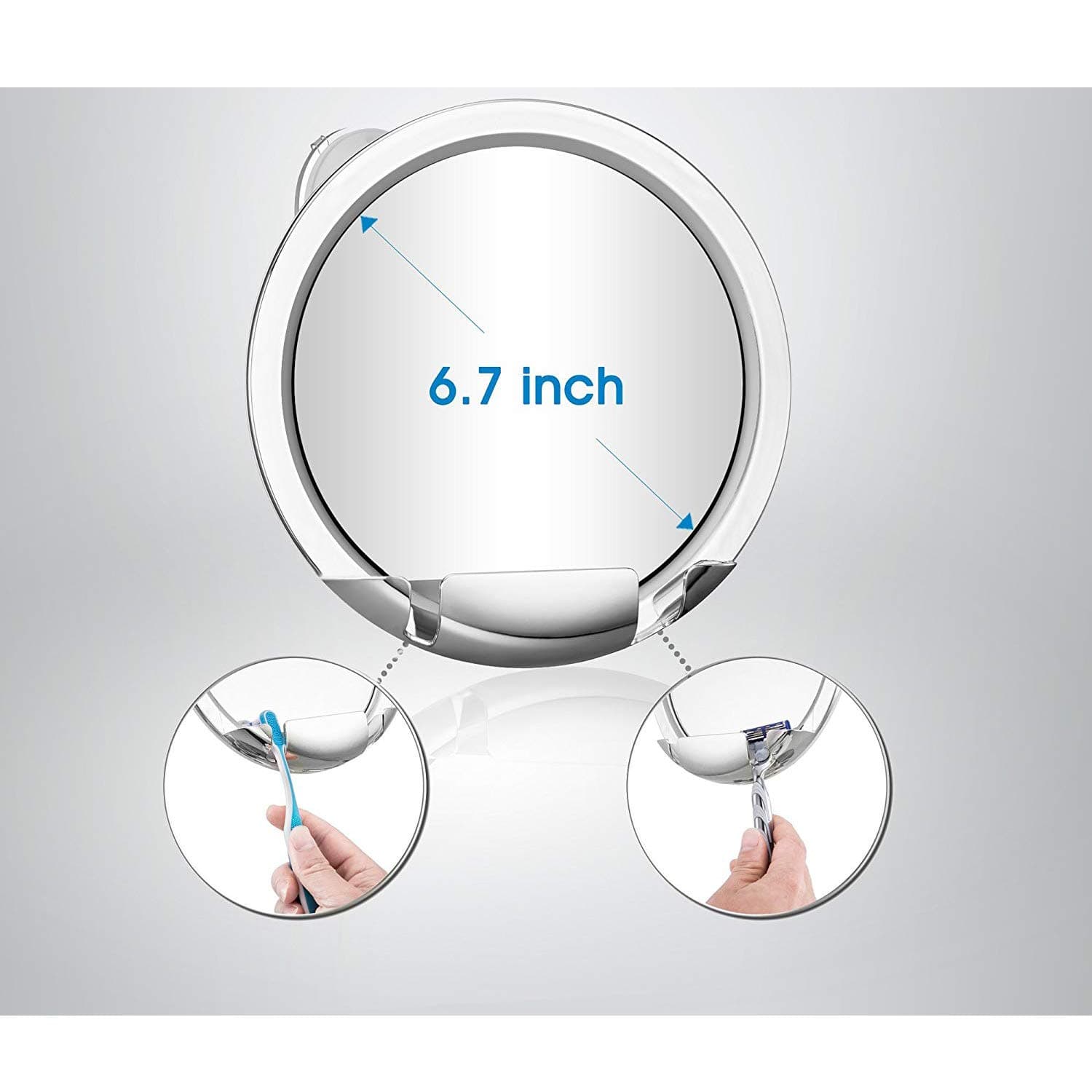 Xelparuc Fogless Shower Mirror with Built-in Razor Holder, 360 Degree Rotating for Easy Mirrors Viewing, Advanced Locking Suction & Adjustable Arm, Shatter-proof, Guaranteed Not to Fog!