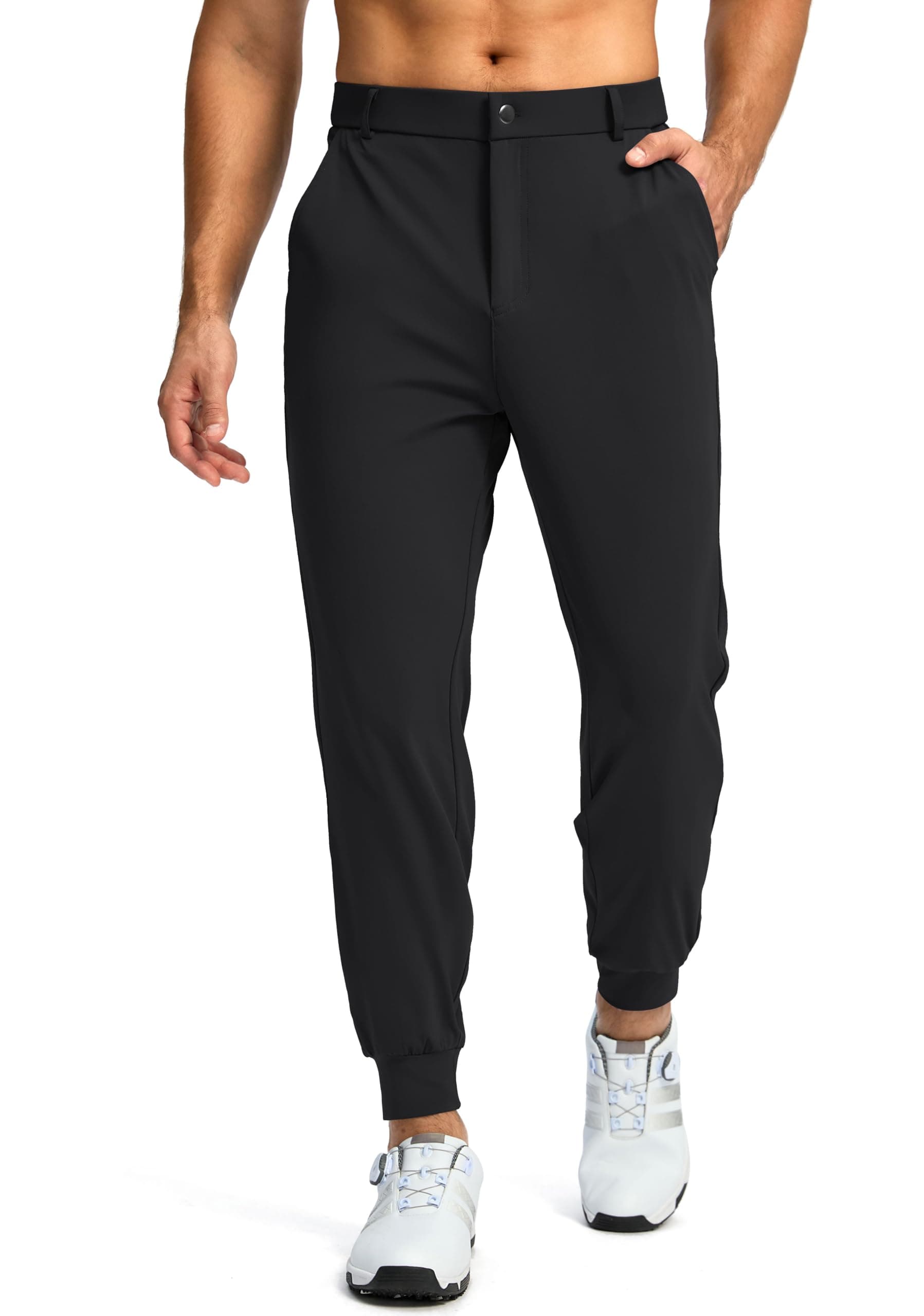 PudollaMens Lightweight Golf Joggers with 3 Pockets Slim Fit Sweatpants Work Dress Casual Pants with Belt Loops