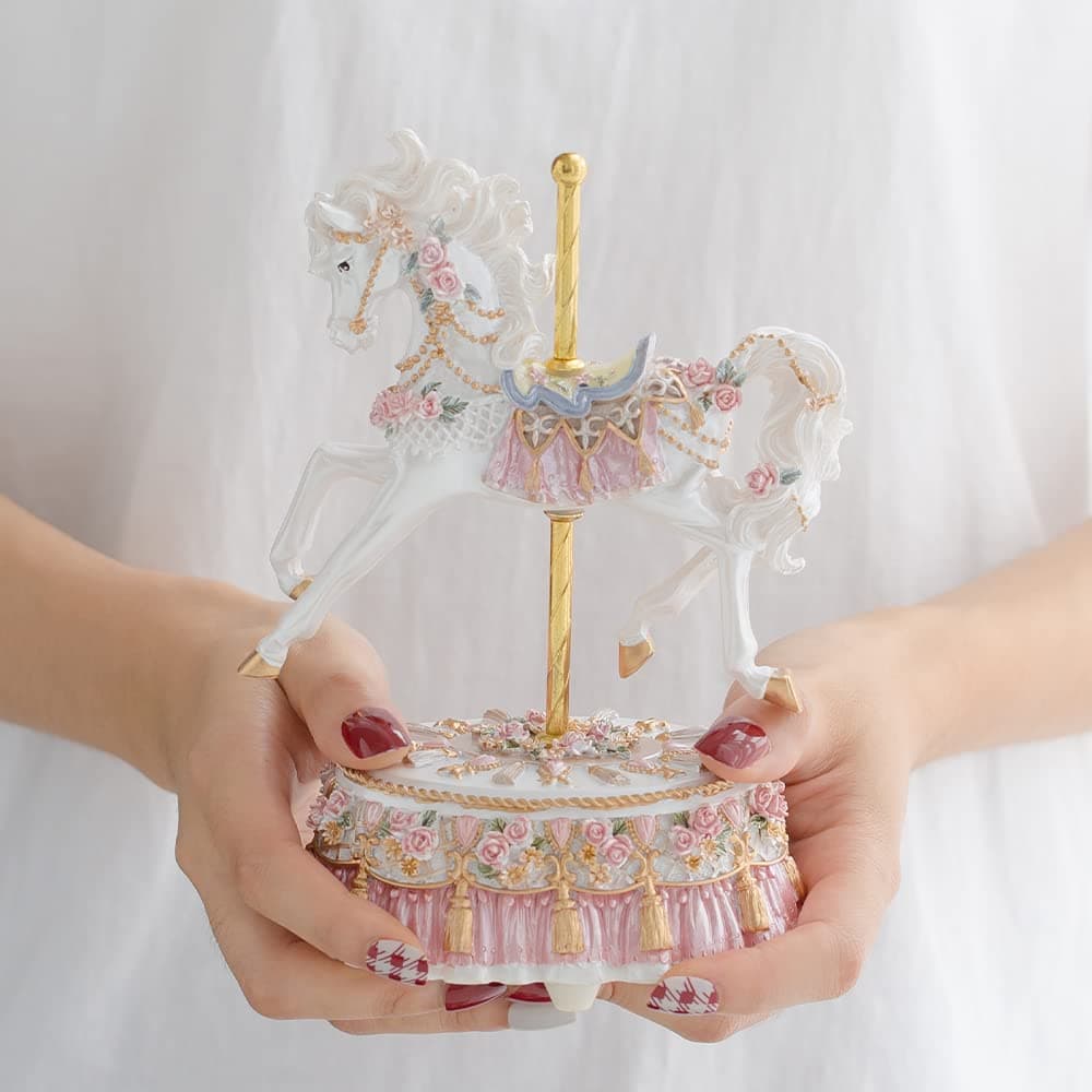 Gift Wrapped Music Box Carousel Horse European Style Musical Decoration for Girls and Women Kids Sister Daughter Mom Grandma Birthday Presents Christmas Twinkle Twinkle Little Star