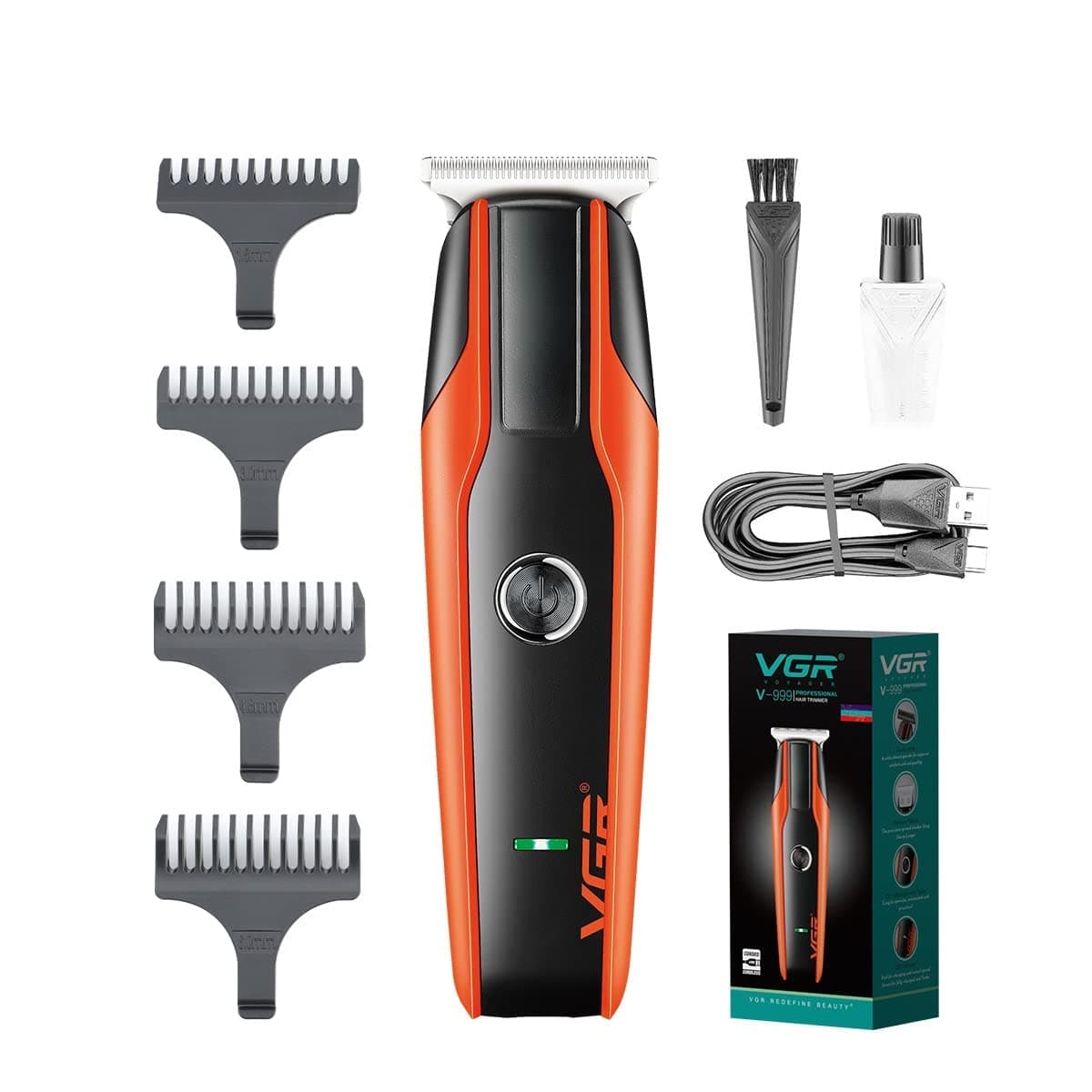 VGR V-999 Professional Rechargeable Cordless Beard Hair Trimmer Kit with Dual Motor, Guide Combs Brush USB Cord for Men, Family or Pets Rechargeable Li-ion Battery 120 minutes Runtime