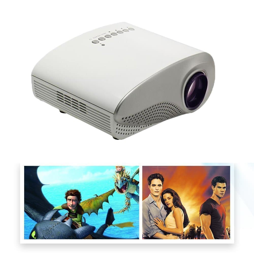 MiraTekk 2.4Inch Portable Mini Projector 16:9 4:3 50,000 hours, 1000:1 Contrast with Max 19201080 Native 480320 Resolution 60Lumen Multimedia LED Projector Support Charged by Vehicle Power(White)