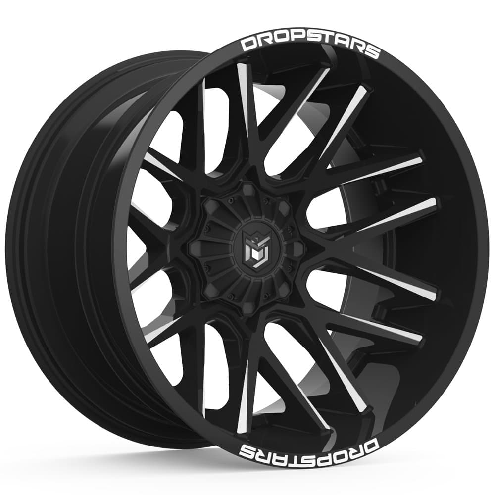 Dropstars 654BM DEEP CONCAVE Black Wheel with Gloss CNC Milled Accents (0 x 14. inches /6 x 114 mm, -76 mm Offset)