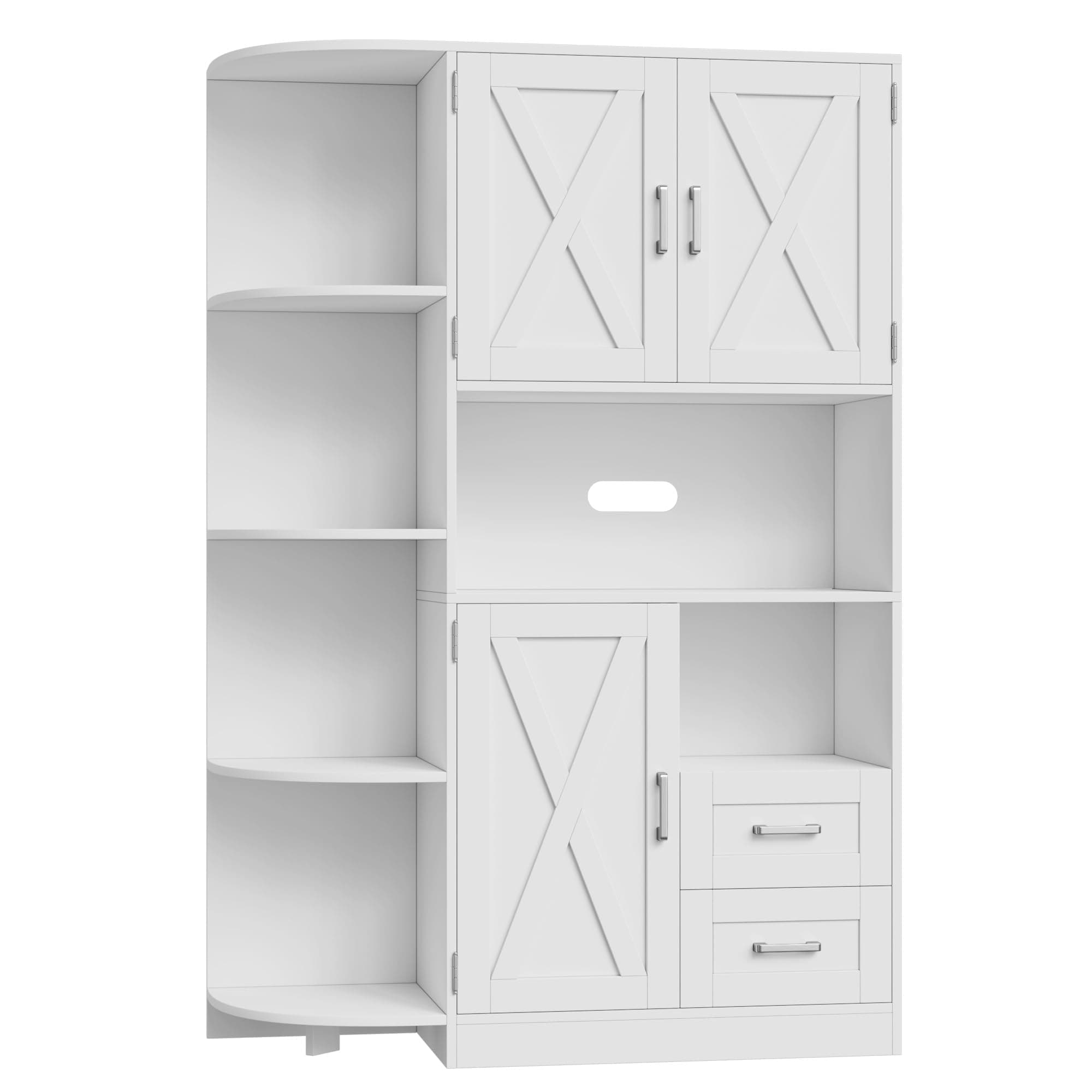 HOSTACK 60.4" Farmhouse Kitchen Pantry Storage Cabinet, Freestanding Hutch with Doors & Shelves, Buffet Sideboard with Microwave Stand, Coffee Bar with Drawers, Cupboard for Dining Room, White