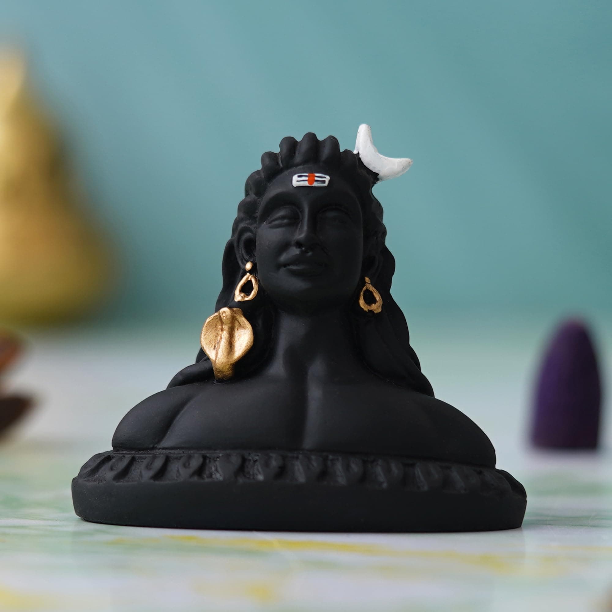 eCraftIndia Handcrafted Polyresin Black Adiyogi Lord Shiva Statue Murti for Car Dashboard Home, Pooja Room, Office Decor