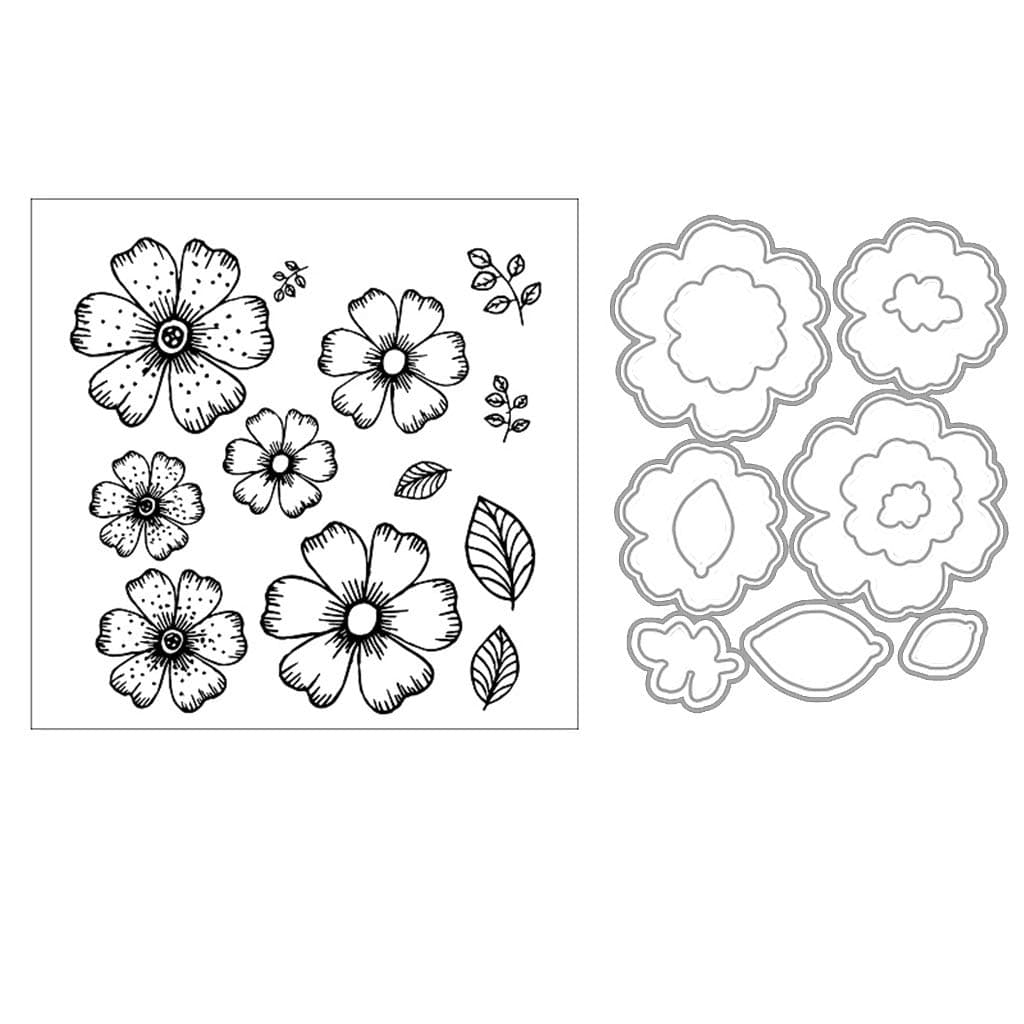 ShapeW Flowers and Leaves Metal Cutting Dies Stamp Stencils DIY Scrapbooking Photo Album Decor Cards (Clear Stamp+Dies Cutting)