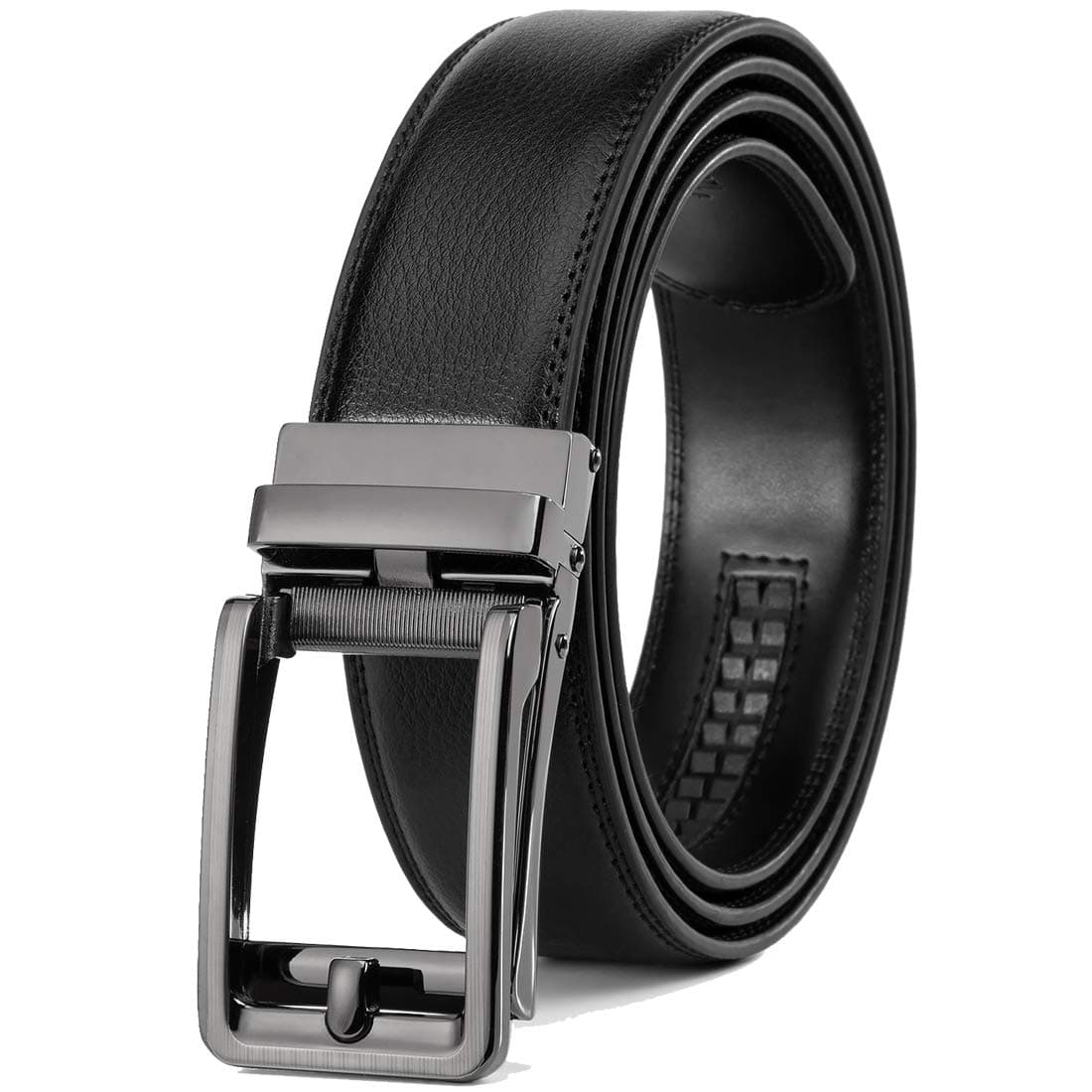 Men's Leather Ratchet Comfort Click Belt Dress with Slide Buckle -Adjustable Trim to Fit