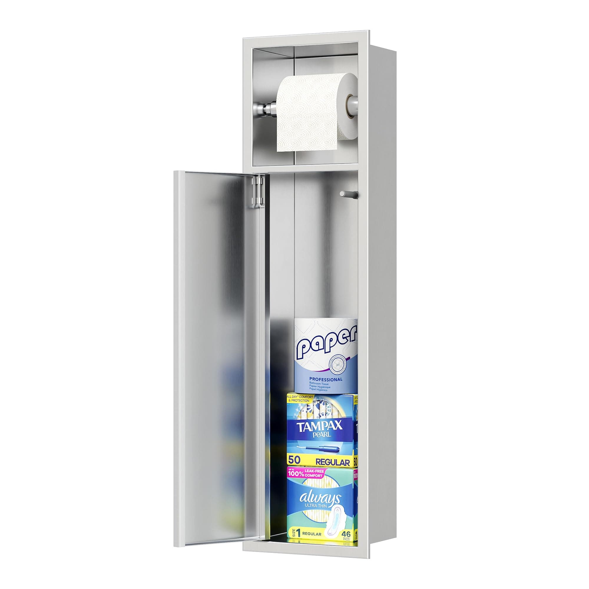 Neodrain Recessed Toilet Paper Holder, in Wall Toilet Paper Holder, 304 Stainless Steel Tissue Paper Holder with Dispense and Storage for Bathroom, Burshed