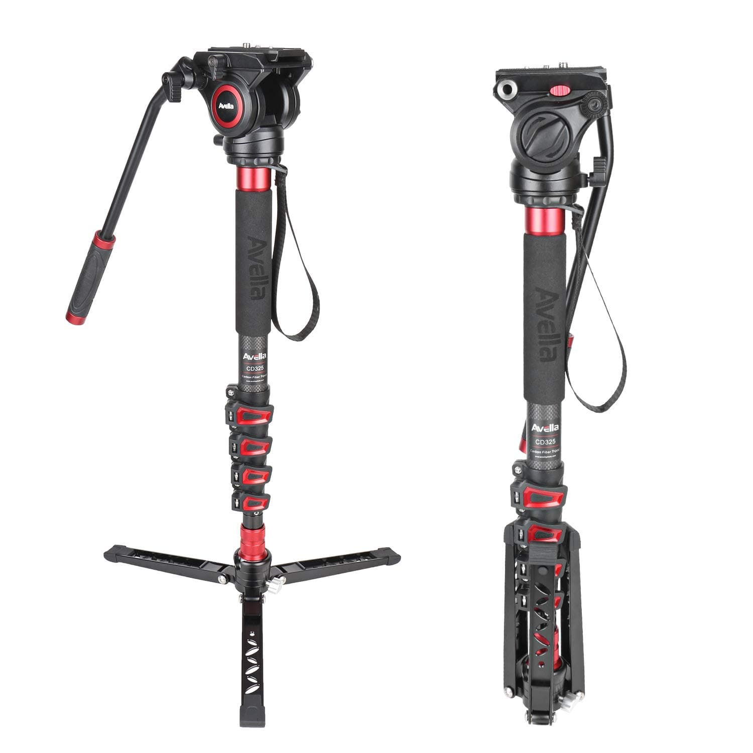 Avella CD325 Carbon Fiber Video Monopod Kit, with Fluid Head and Removable feet, 66 Inch Max Load 13.2 LB for DSLR and Video Cameras