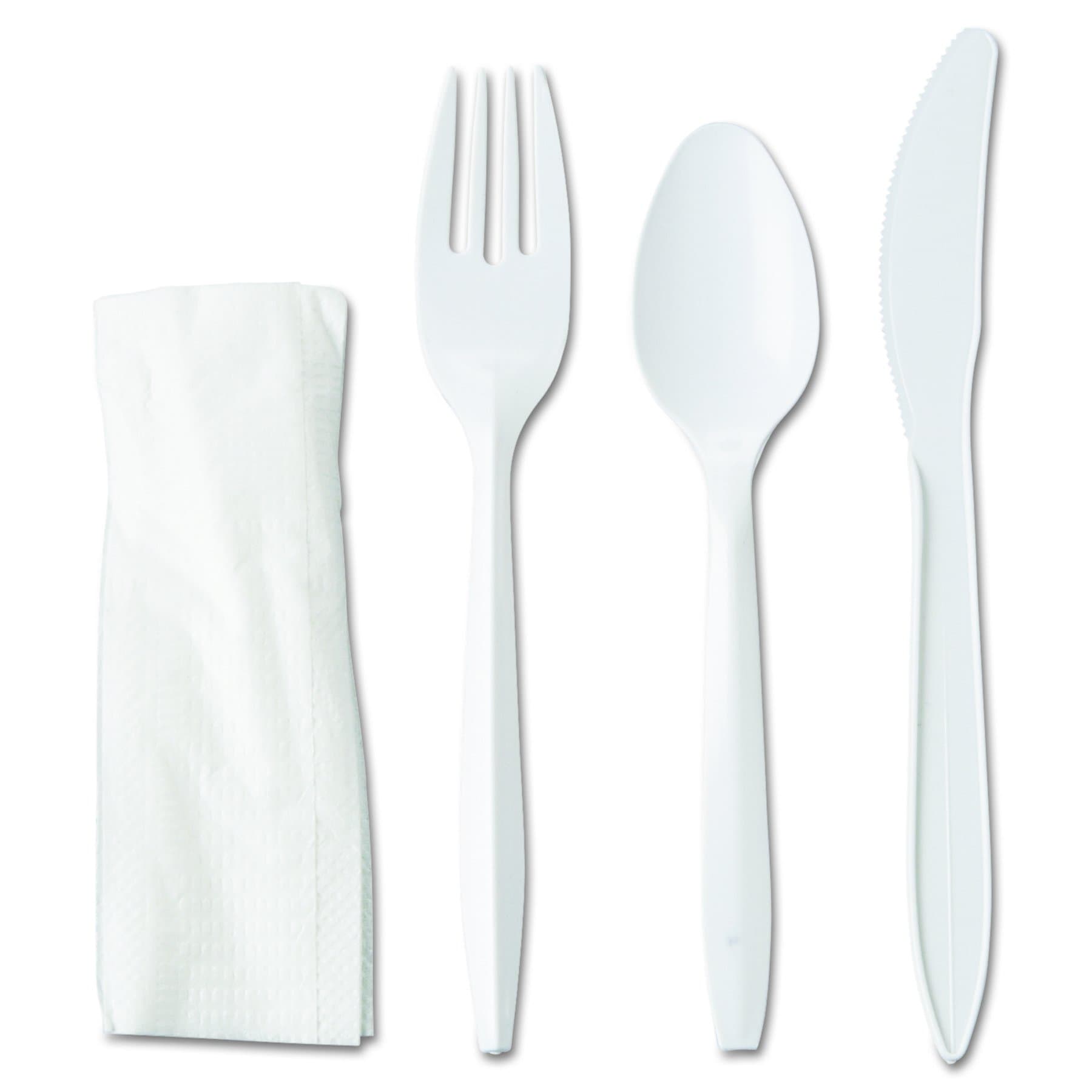 GEN 4KITMW Wrapped Cutlery Kit, Fork/Knife/Spoon/Napkin, White (Case of 250)