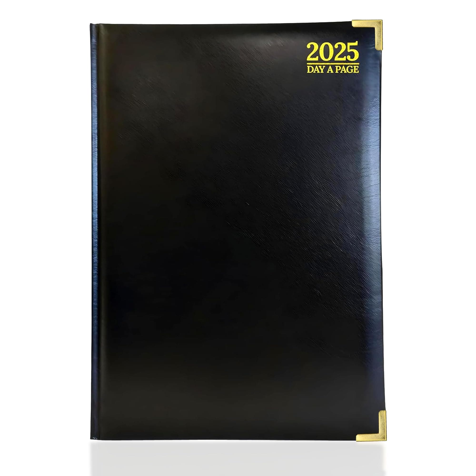 G4GADGET Luxury 2025 A4 Black Day A Page Diary Padded Front & Hardback Cover Gilt Edges