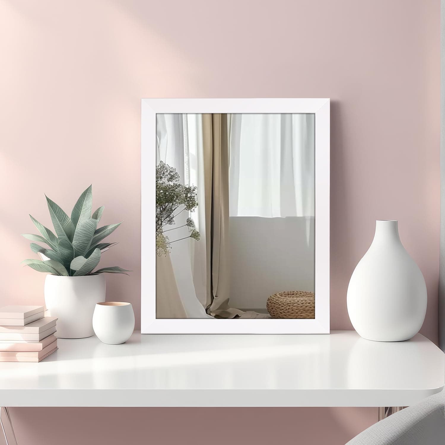 Metal Exquisite Rectangular Wall Mirror|Versatile Usage for Entryways, Living Rooms, Bedrooms, Bathrooms|Durable & Clear Reflection|Peaked Trim (White)|41 cm X 51 cm