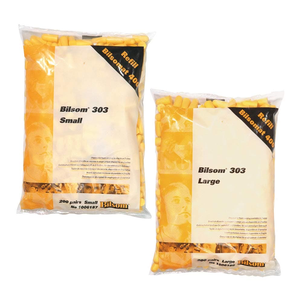 Bilsom 303L Single-Use Foam Earplugs Refill Pack, Yellow, Bullet Shape, Uncorded, SNR 33 dB, Size Large, 1006186 (BAG with 200 Pairs)