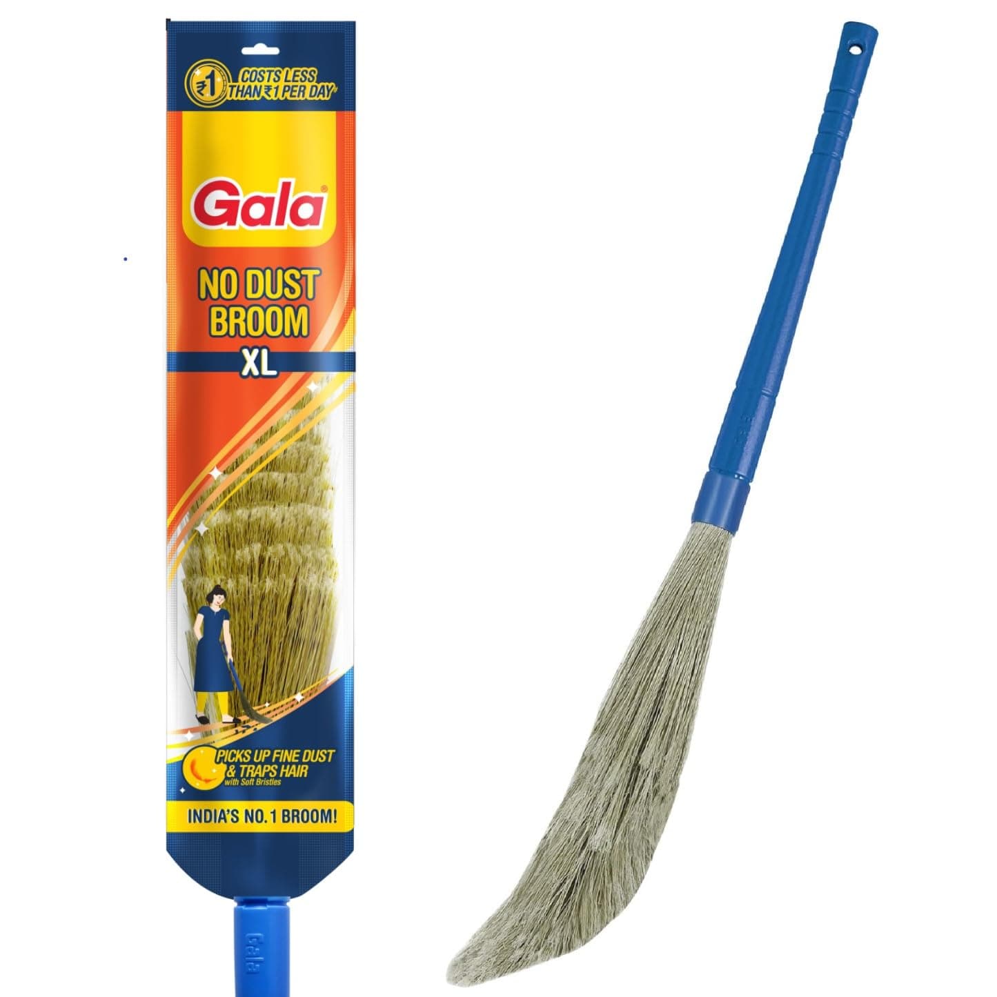 Gala Broom Extra Long (for Floor Cleaning Multipurpose, Fiber(Plastic)