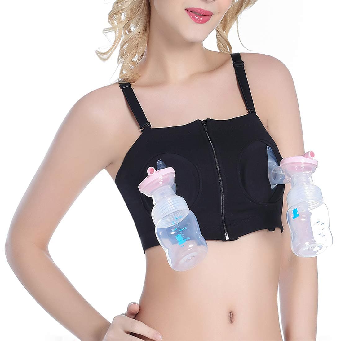 Charmonic Hands Free Breast Pumping Bra, Breast Pump Bra Hands Free, Nursing Bras Breastfeeding for All Breast Pumps（Black