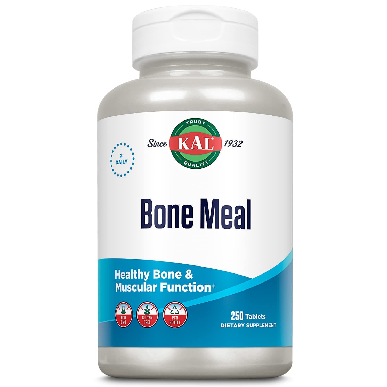 KAL Bone Meal Tablets, Calcium Supplement w/Magnesium, Vitamin D3 and K, Bone Health, Muscle and Nerve Function Support, Rapid Disintegration, Gluten Free, Non-GMO, 60-Day Guarantee, 125 Serv, 250ct