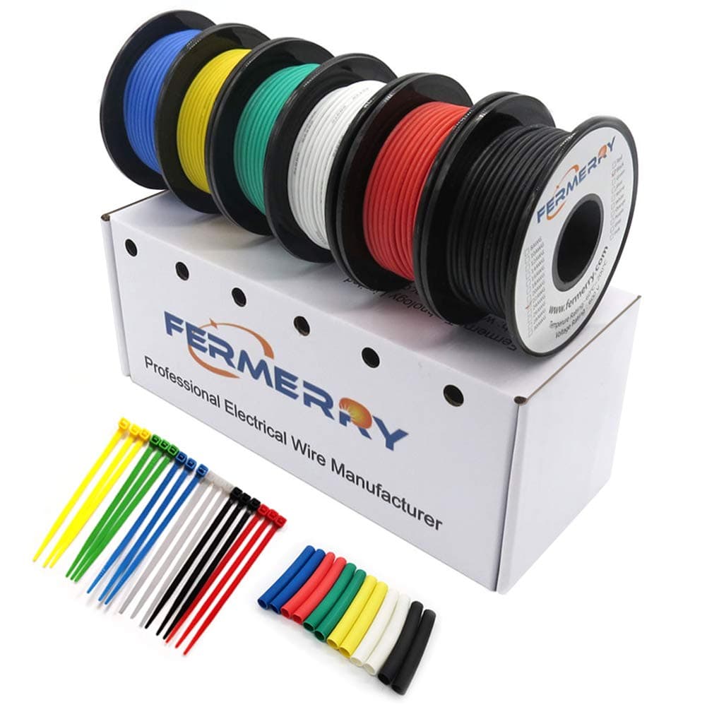 (6 colours each 1.5m, 24AWG) - Fermerry 24 Gauge Stranded Wire Electrical Wire 24 AWG Silicone Cables Hook up Wire Kit 6 Colours 1.5m Each