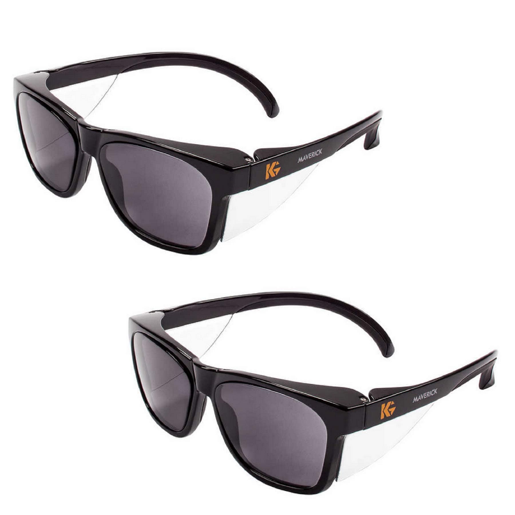 Maverick Safety Glasses with Intergrated Side Shields (2 Pair) (49311 Smoke Anti-Fog Lens with Black Frame)