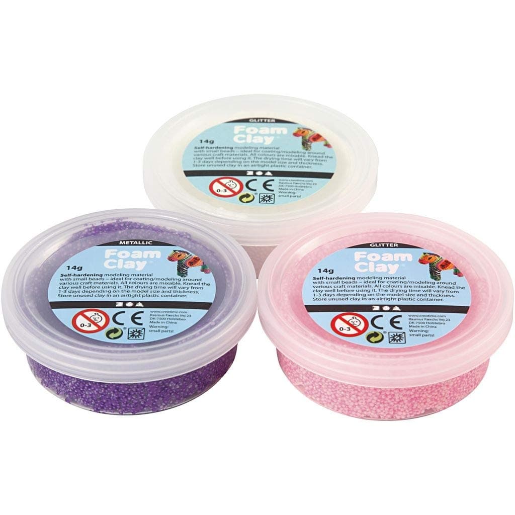 Foam Clay® sets, white, purple, pink, metallic and glitter, 3x14g
