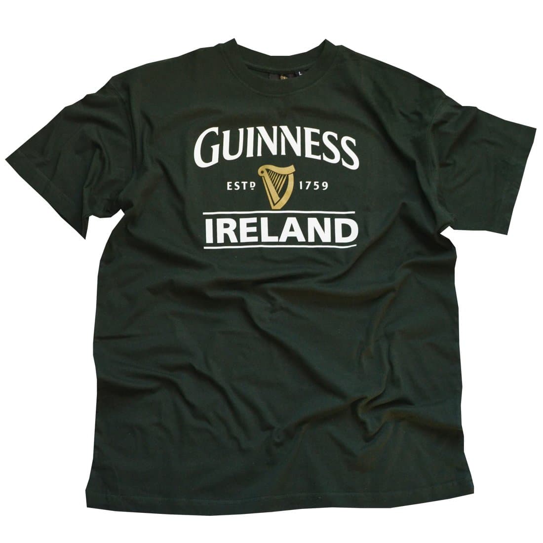 Bottle Green Guinness T-Shirt With Ireland EST. 1759 With Gold Harp Design, XLarge