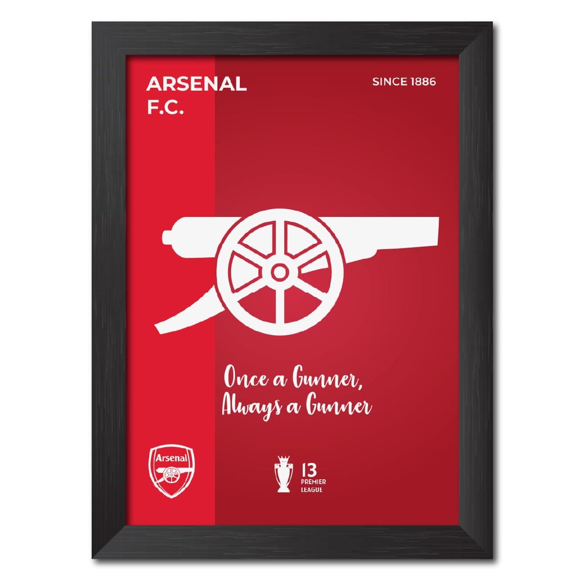 Arsenal Football Club The Gunners Logo Laminated Poster Framed Painting with Matt Finish Black Frame (12 inches x 9inches)