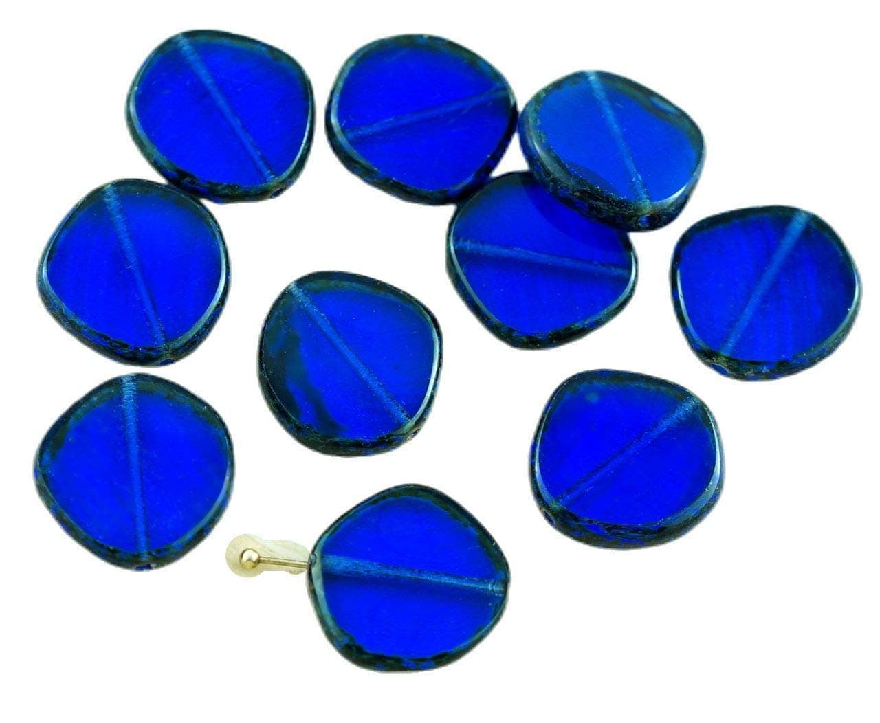 4pcs Picasso Brown Crystal Sapphire Blue Large Flat Round 8Edge Window Table Cut Coin Czech Glass Beads 15mm