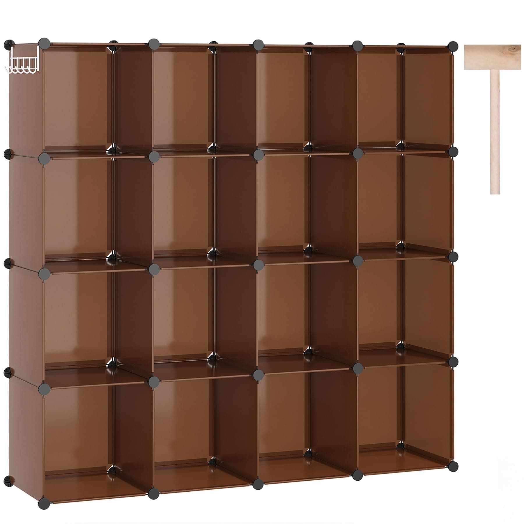 C&AHOME 16-Cube Storage Organizer, Plastic Shelves Units, DIY Closet Organizer, Modular Shelves Ideal for Home, Bedroom, 48.4" L 12.4" W 48.4" H Brown UPCS16C