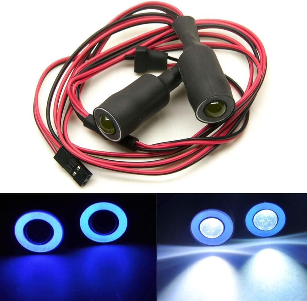 MOHERO 2 LEDs Angel Eyes & Demon Eyes LED Light Headlights for 1/10 RC Model Crawler Cars Headlamps (Blue+White, 13mm)